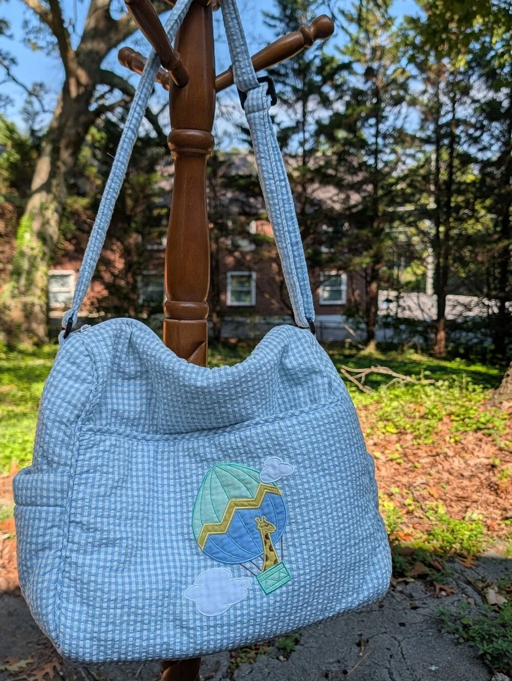 Vintage Strasburg Children Seersucker Diaper Bag, Travel Bag w/Giraffe Applique